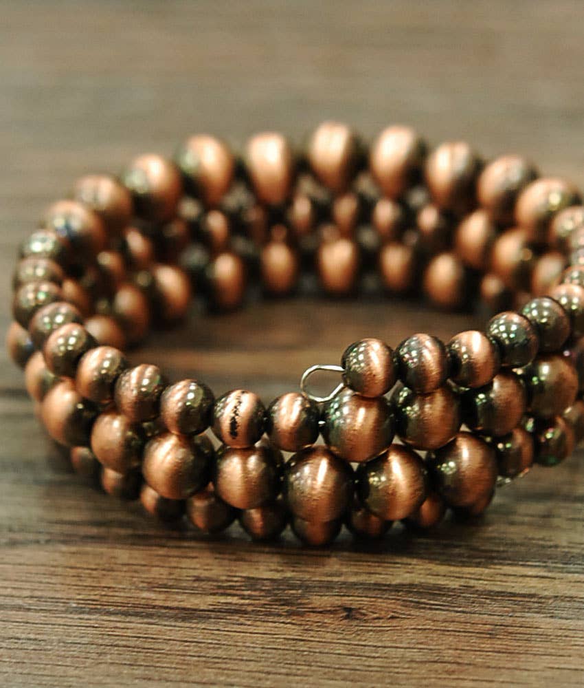 710635, Handmade Copper Navajo Bead Wrap Bracelet