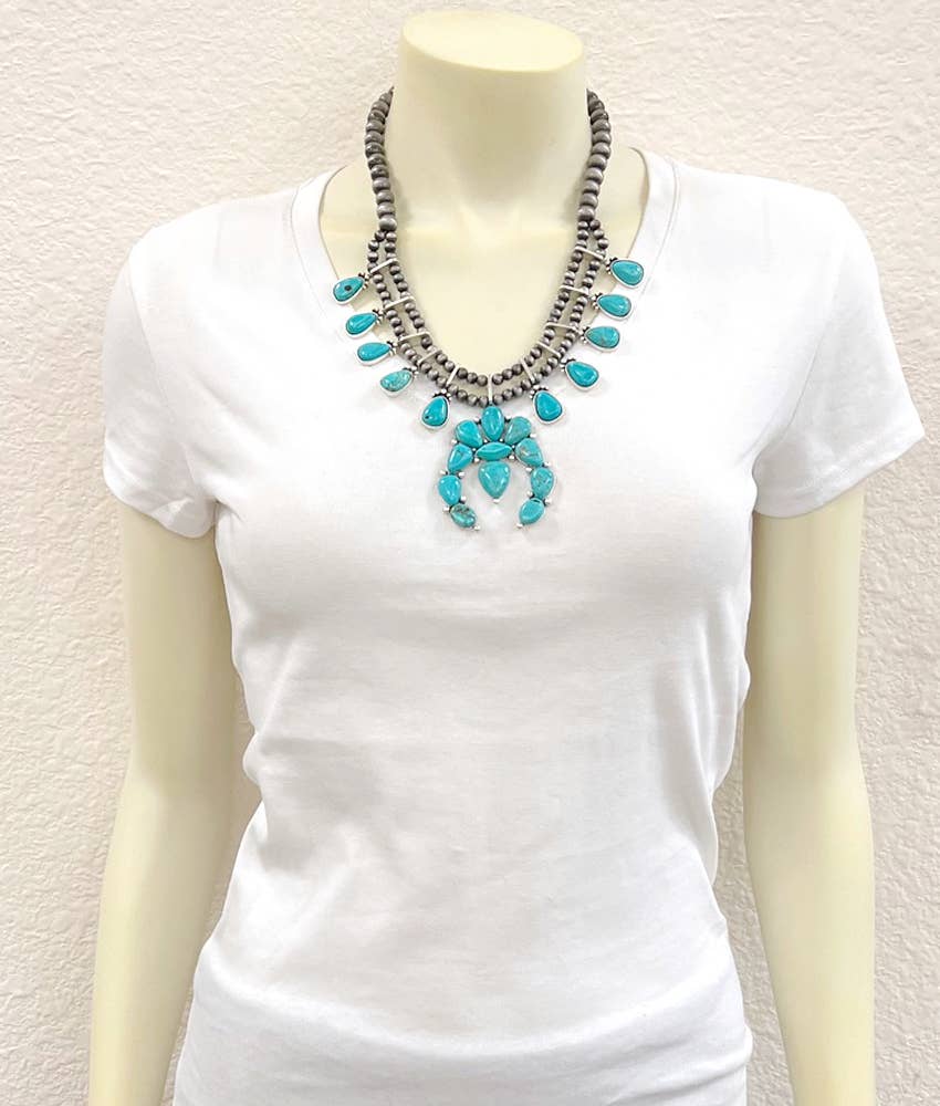 738450, Squash Blossom Turquoise Necklace