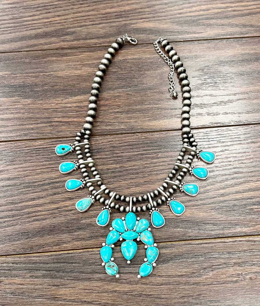 738450, Squash Blossom Turquoise Necklace