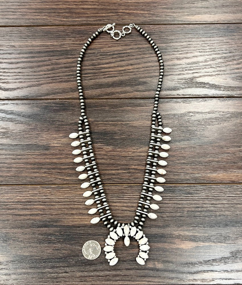 Handmade Squash Blossom White Turquoise Necklace732036