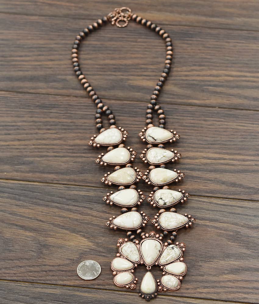 738137, Handmade Squash Blossom White Turquoise Necklace