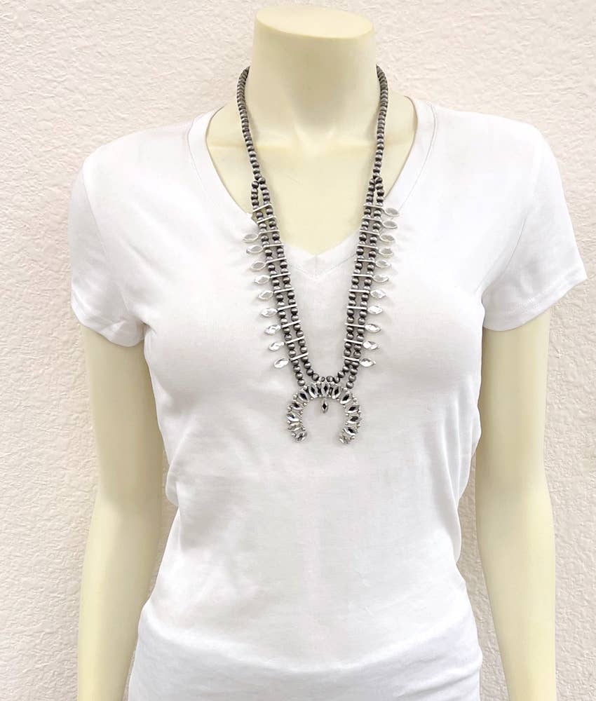 732904, Handmade Squash Blossom Crystal Necklace