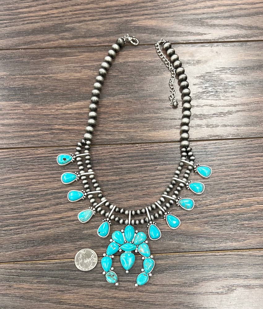 738450, Squash Blossom Turquoise Necklace