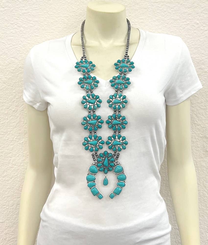 737406, Handmade Squash Blossom Turquoise Necklace