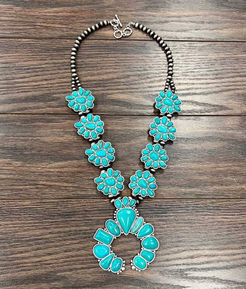 736608, Handmade Squash Blossom Turquoise Necklace