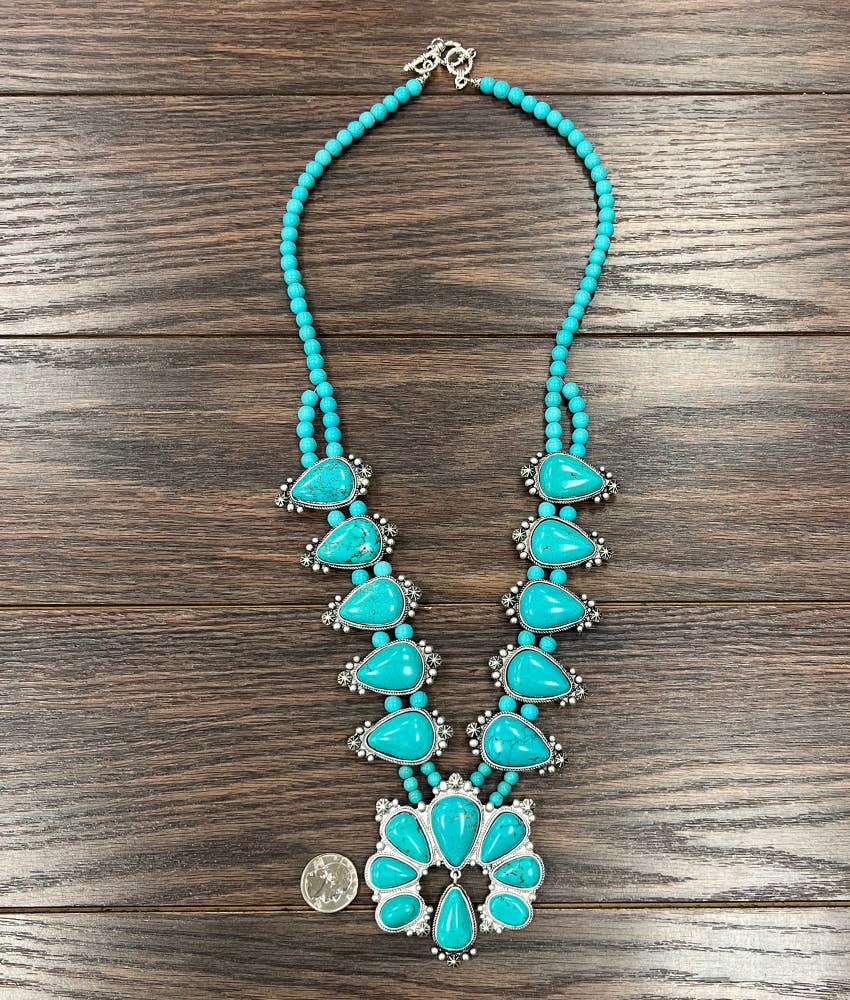 737645, Handmade Squash Blossom Turquoise Necklace