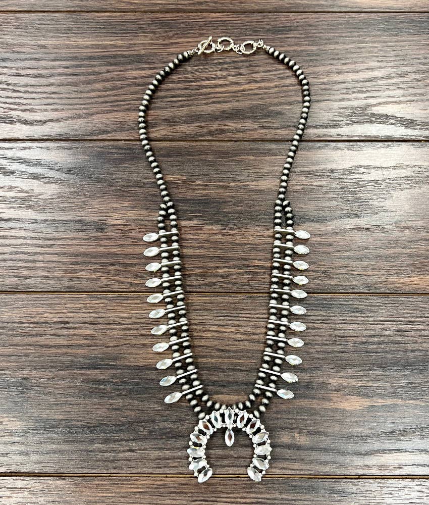 732904, Handmade Squash Blossom Crystal Necklace