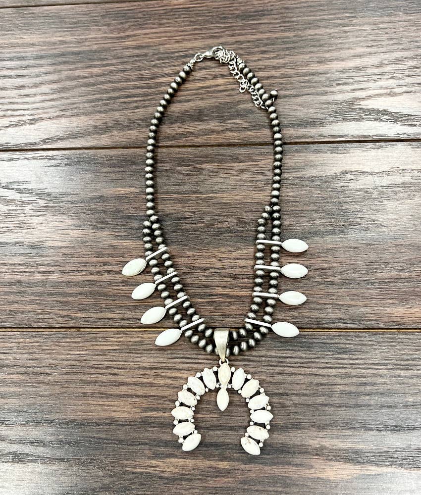 739396, Squash Blossom White Turquoise Necklace