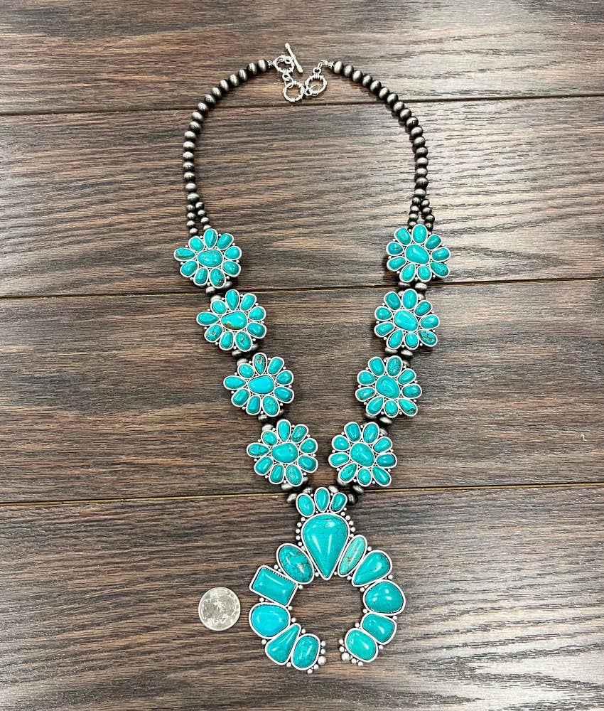 736608, Handmade Squash Blossom Turquoise Necklace