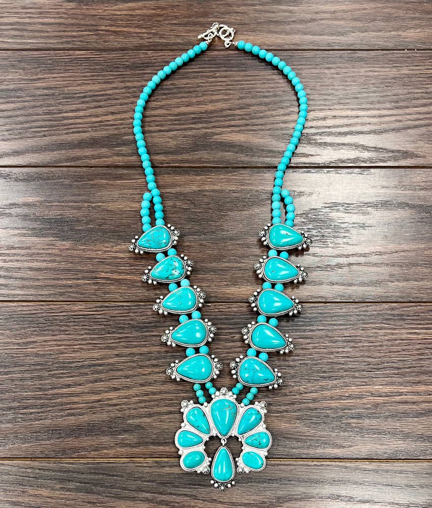 737645, Handmade Squash Blossom Turquoise Necklace