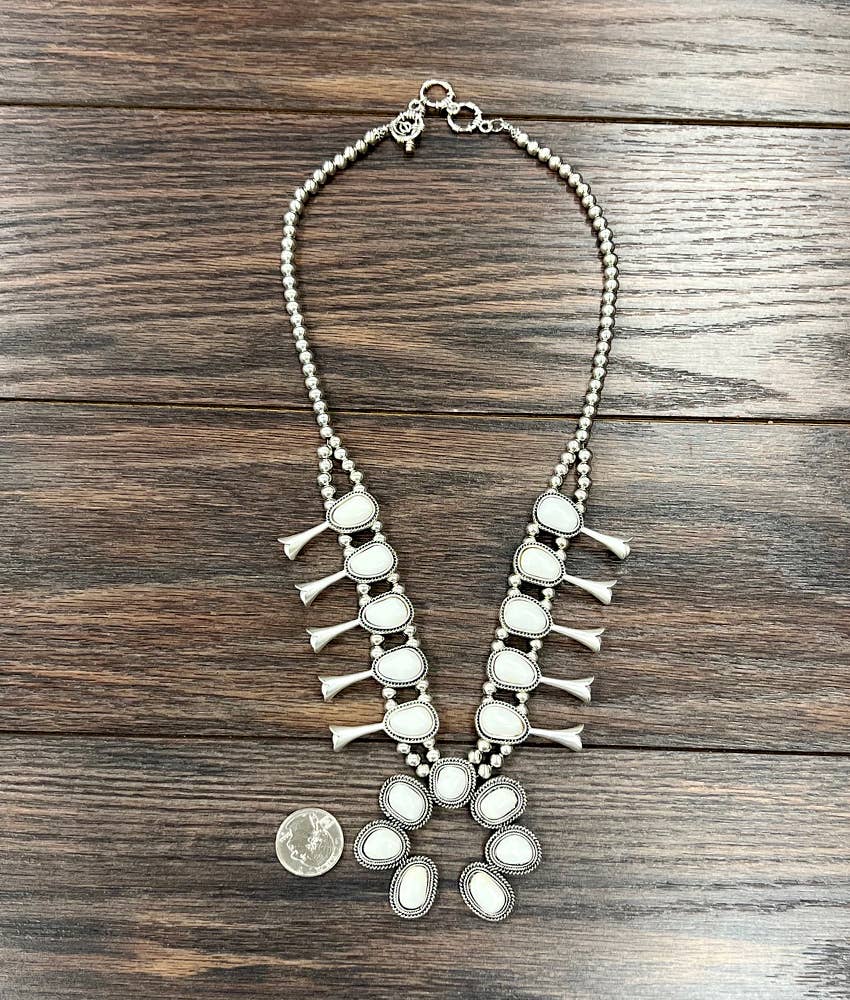 738903, Squash Blossom White Turquoise Necklace