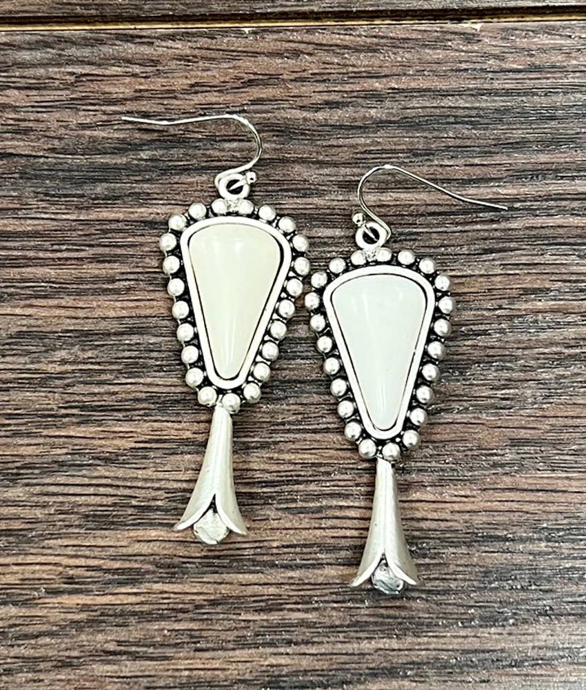 725673, Squash Blossom White Turquoise Earrings