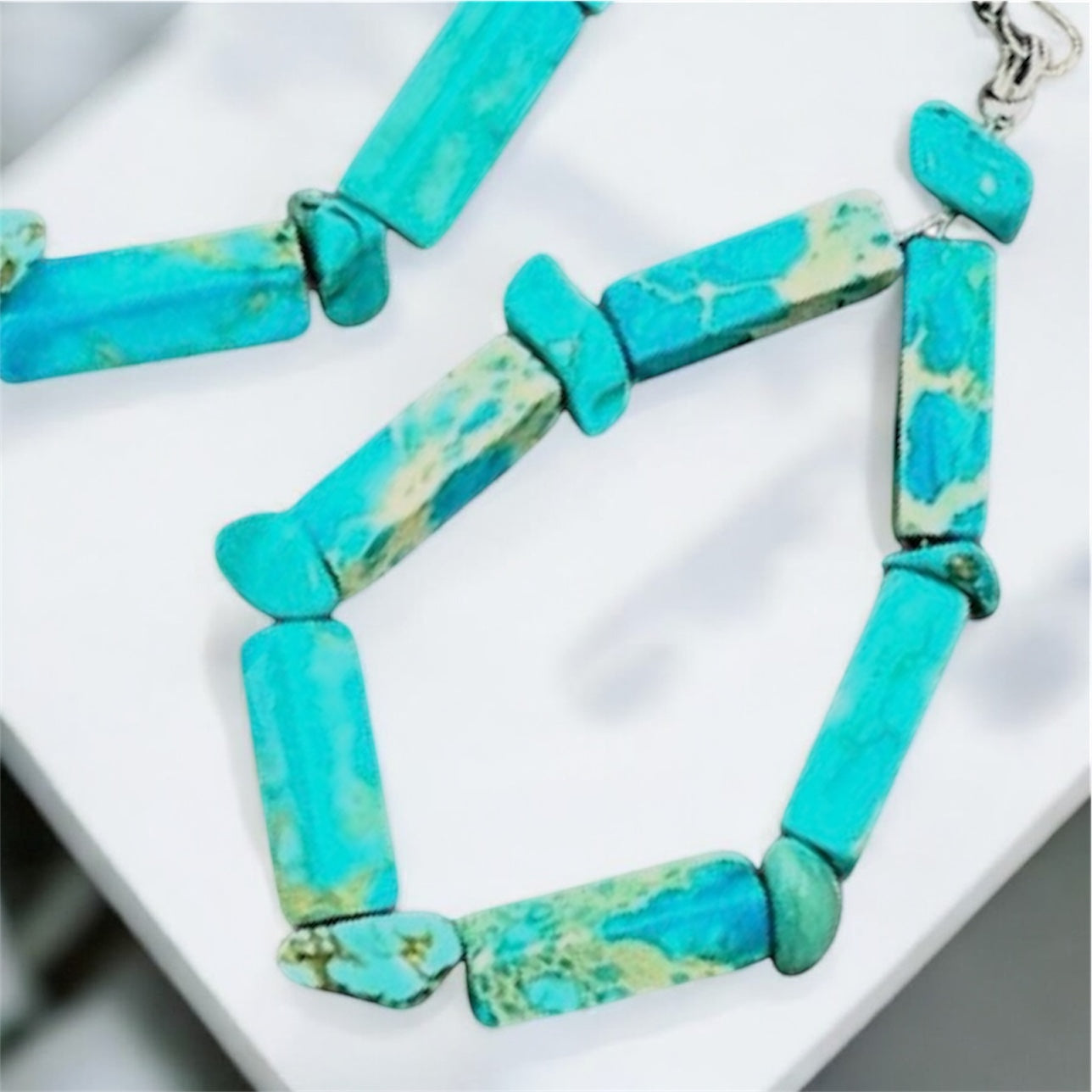 2" Long Handmade Rectangular Gemstone & Turquoise Chip Stone Earrings726503