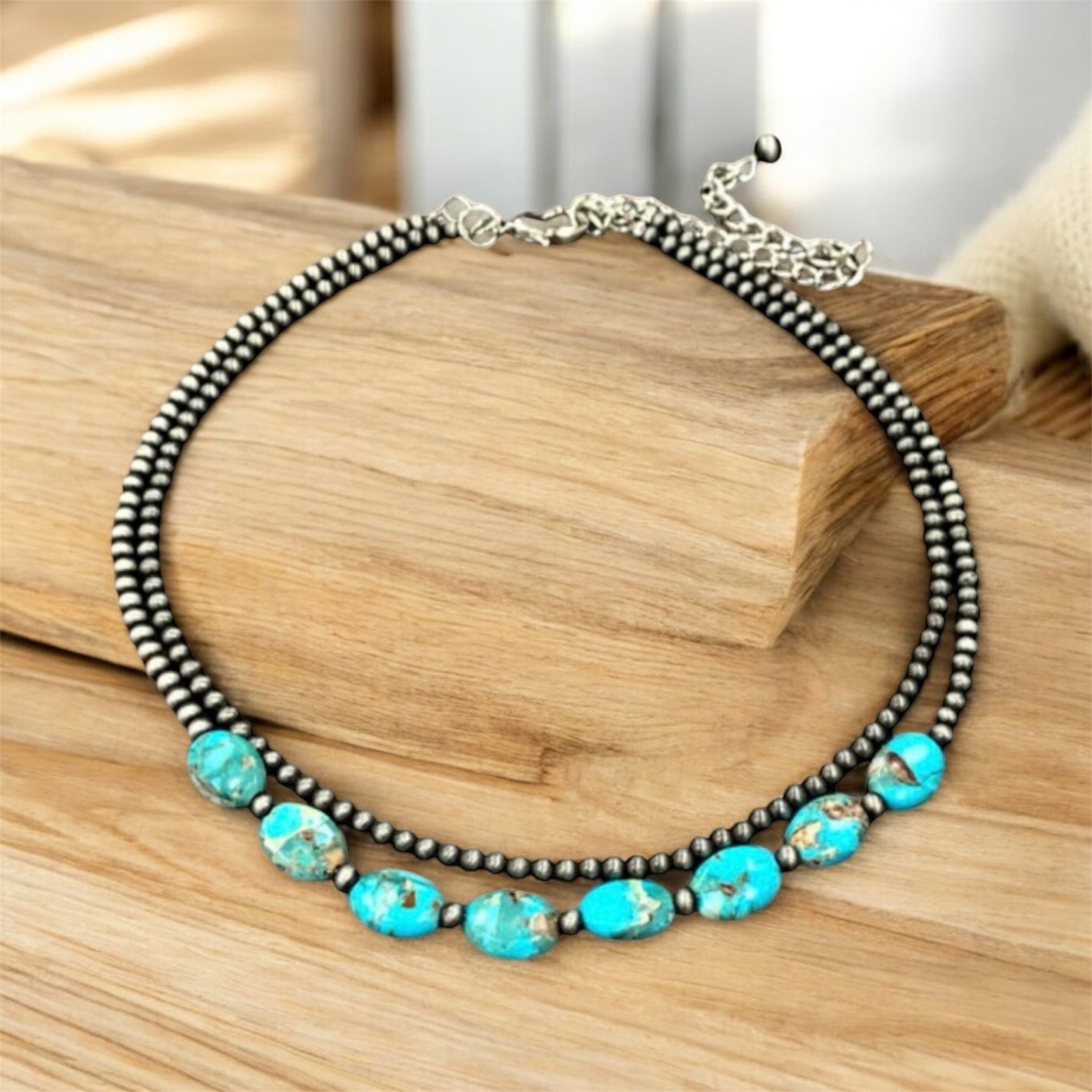 Handmade 15" Navajo Oval Gemstone Necklace 734695