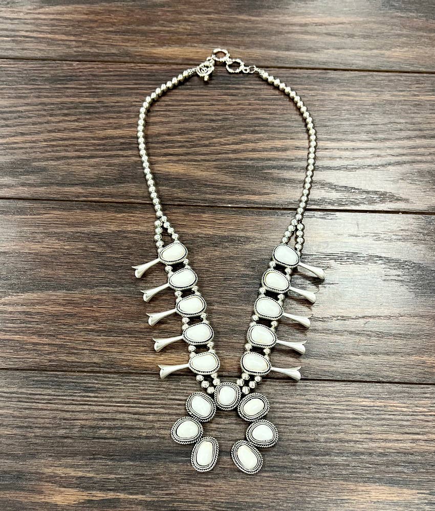 738903, Squash Blossom White Turquoise Necklace