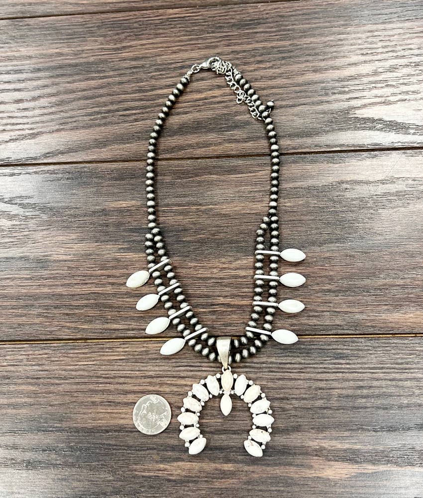 739396, Squash Blossom White Turquoise Necklace