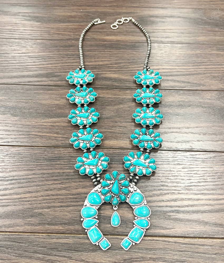 737406, Handmade Squash Blossom Turquoise Necklace