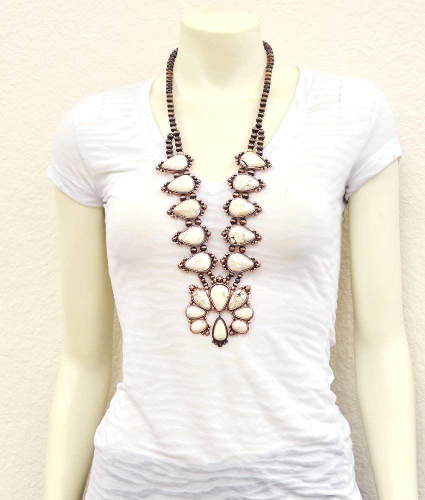 738137, Handmade Squash Blossom White Turquoise Necklace