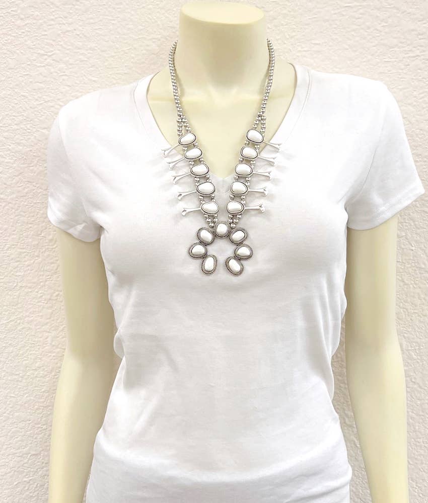 738903, Squash Blossom White Turquoise Necklace