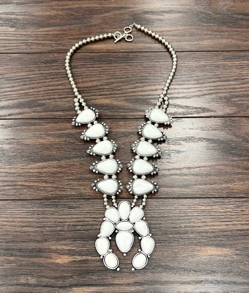 738904, Squash Blossom White Turquoise Necklace