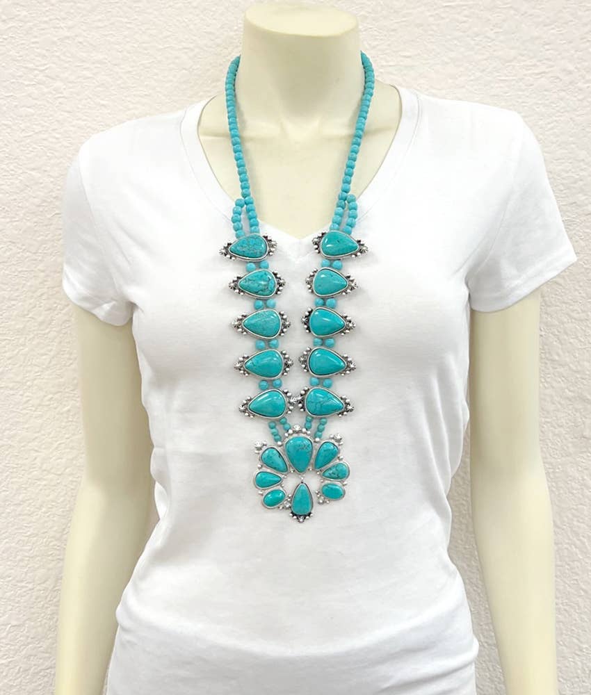 737645, Handmade Squash Blossom Turquoise Necklace