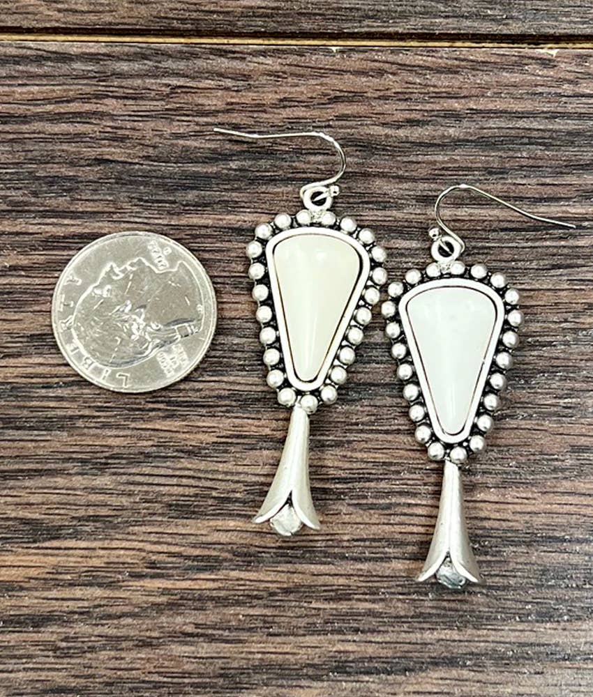 725673, Squash Blossom White Turquoise Earrings