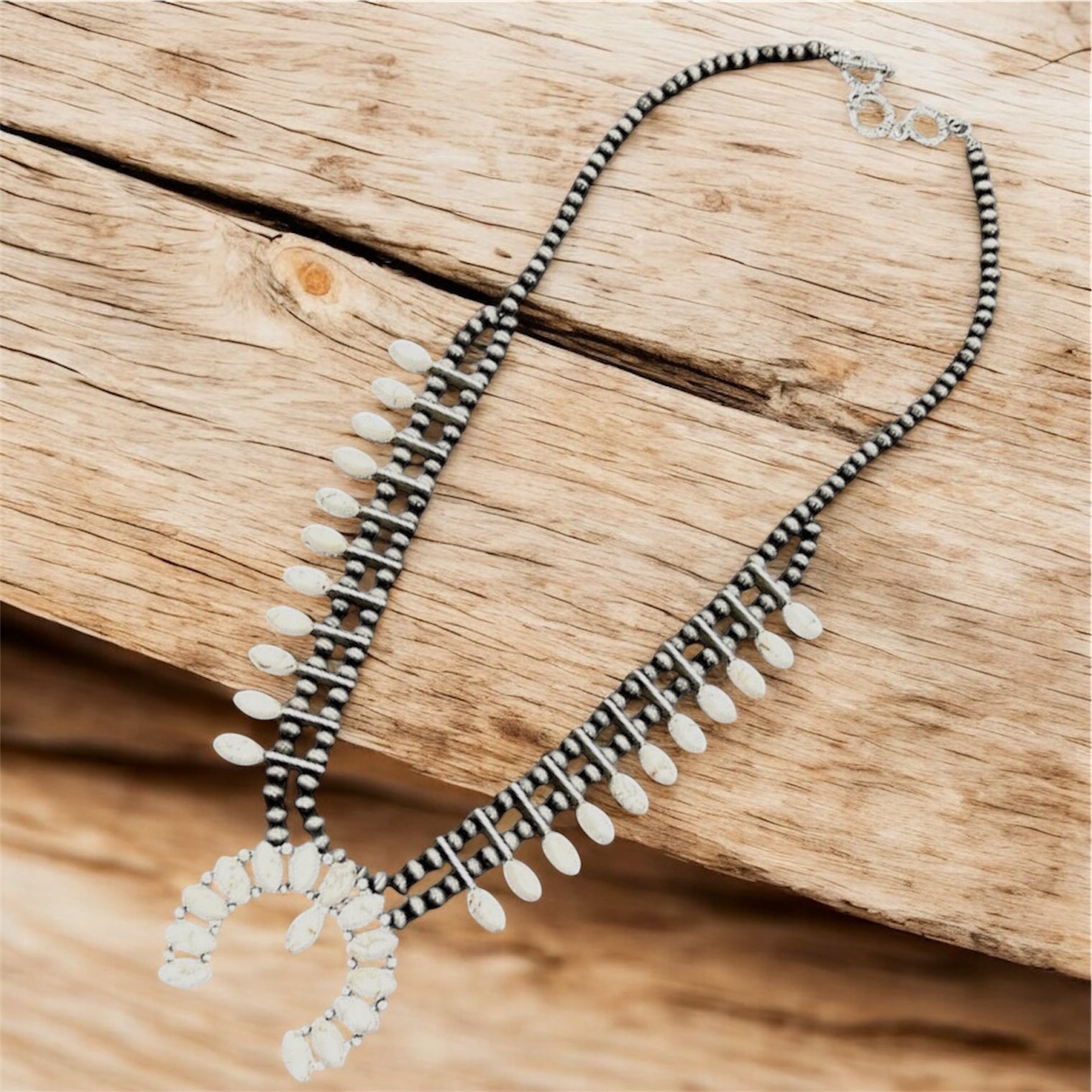 Handmade Squash Blossom White Turquoise Necklace732036