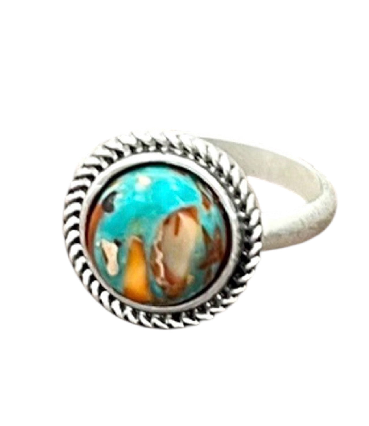 10mm Round Gemstone, Brass Adjustable Ring 750572