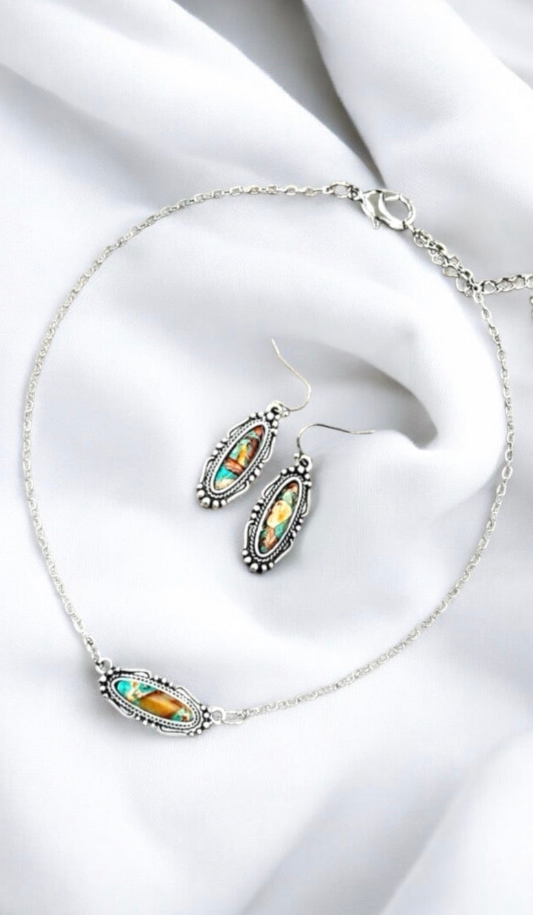 16”–19” Long Gemstone Necklace & Earrings Set Gemstone Necklace 739652