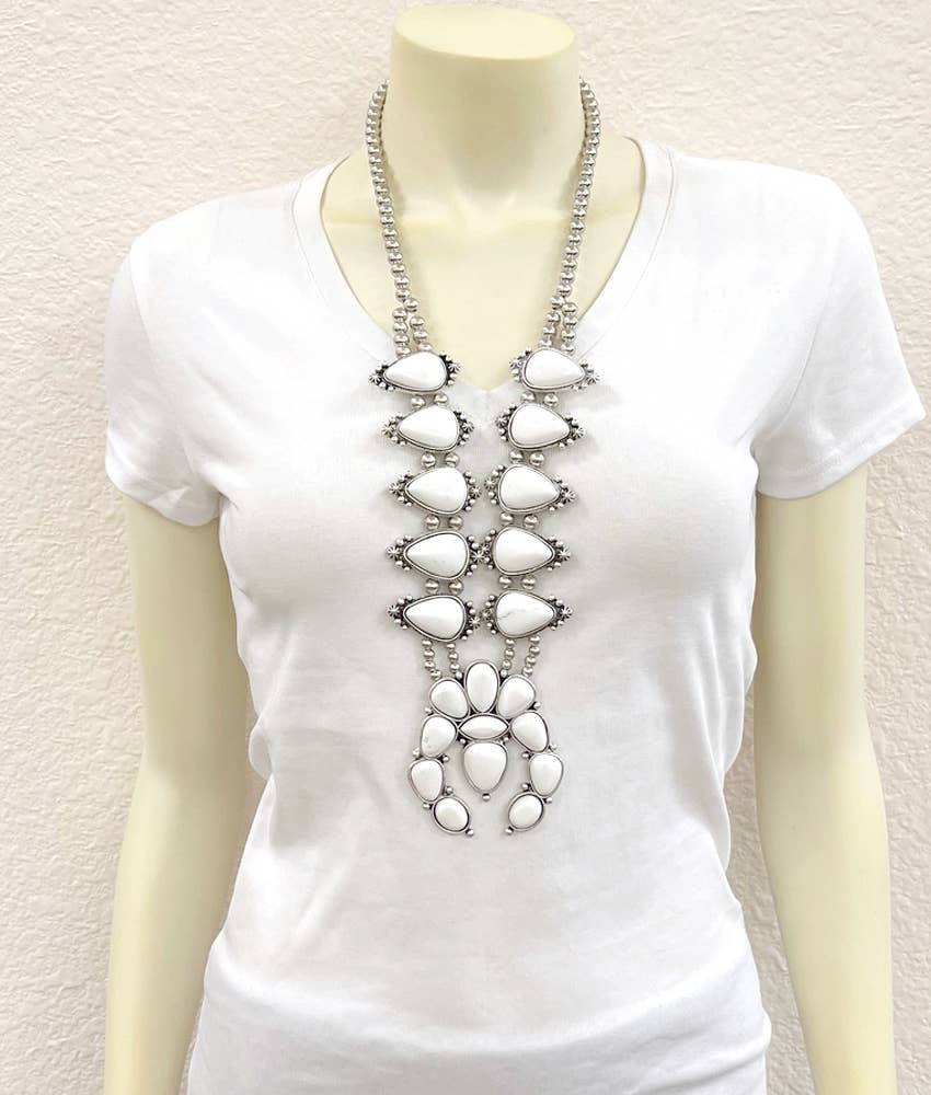 738904, Squash Blossom White Turquoise Necklace