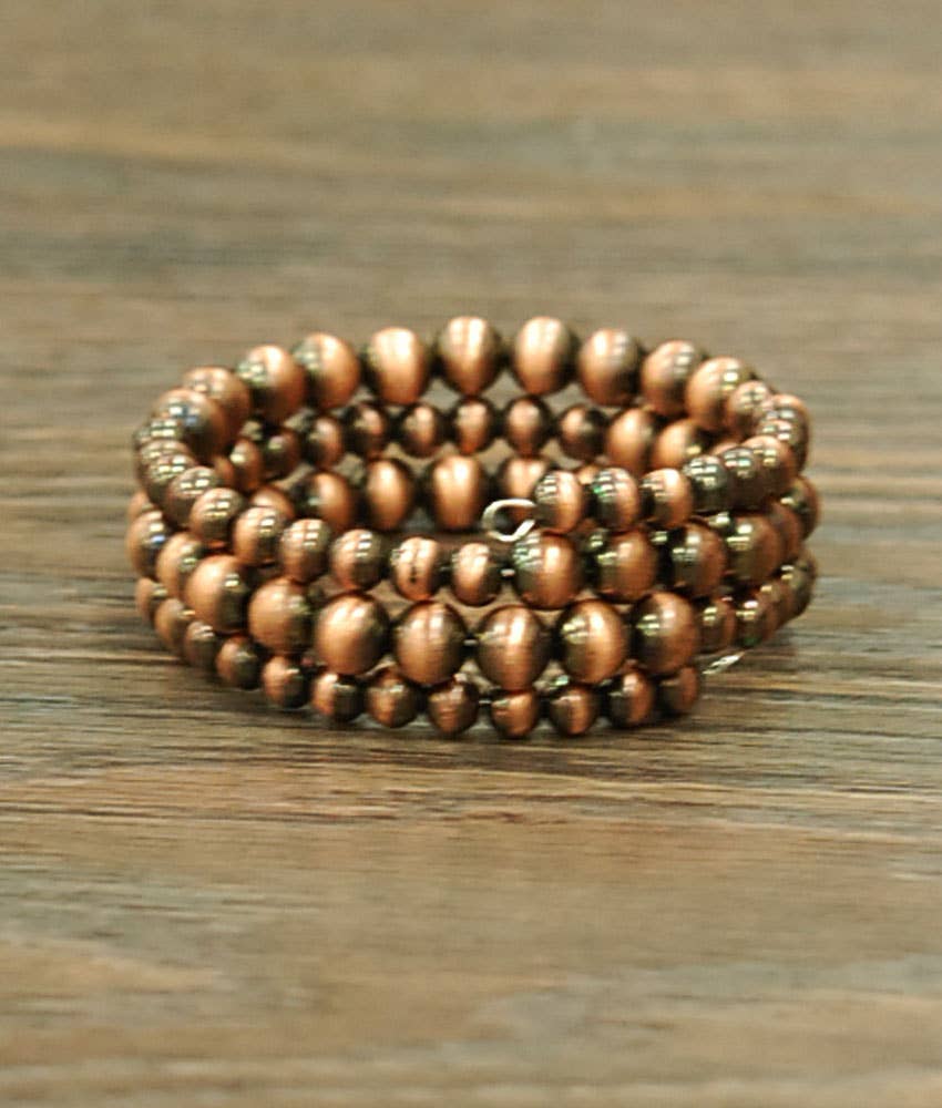 710635, Handmade Copper Navajo Bead Wrap Bracelet