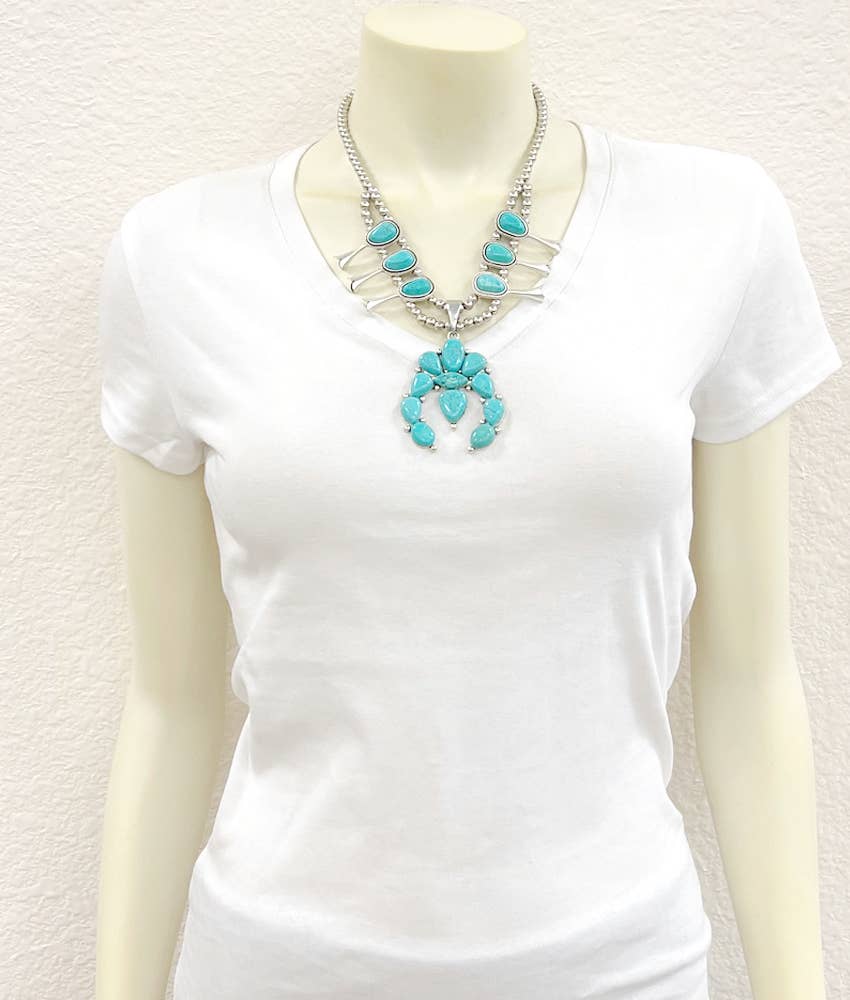 739373, Handmade Squash Blossom Turquoise Necklace
