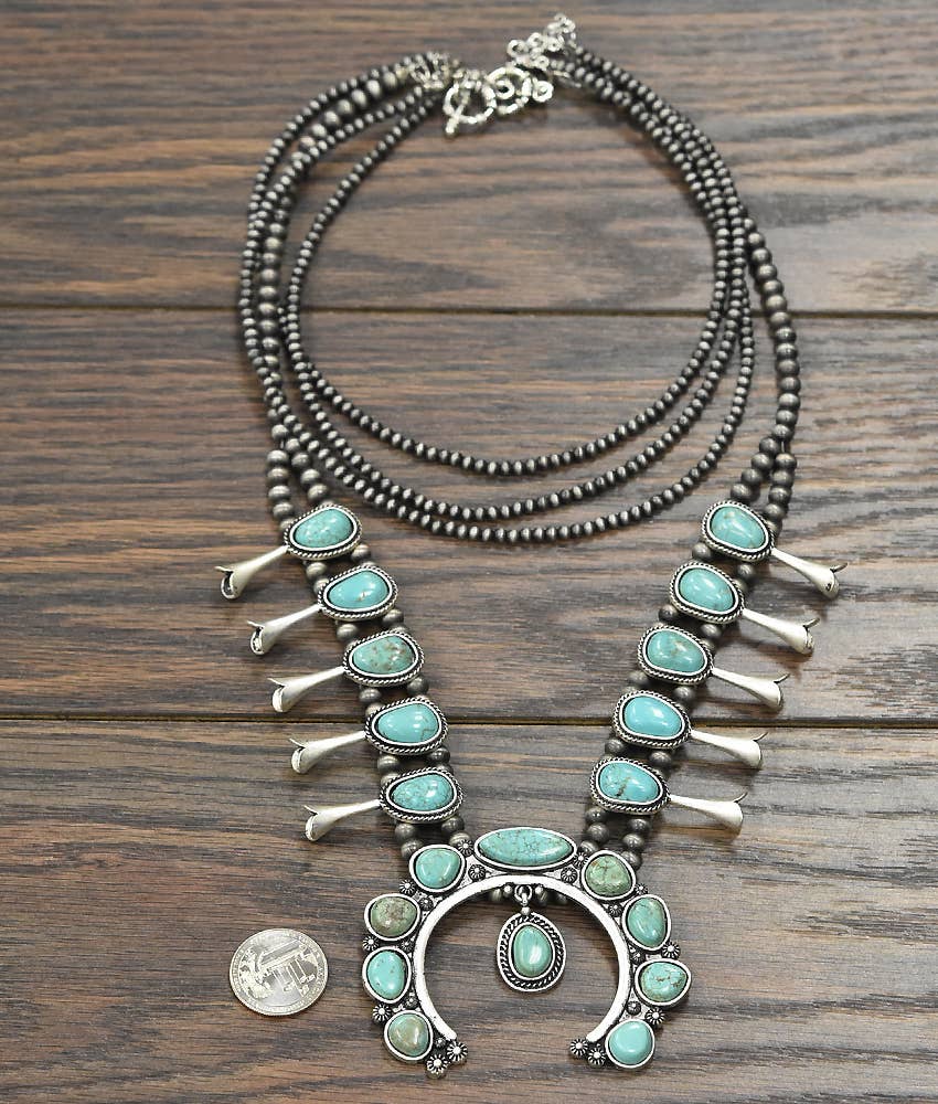 733281, Squash Blossom Turquoise Necklace