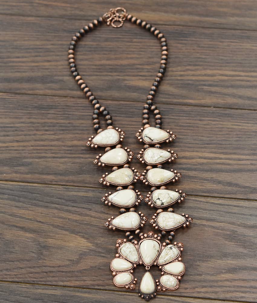 738137, Handmade Squash Blossom White Turquoise Necklace