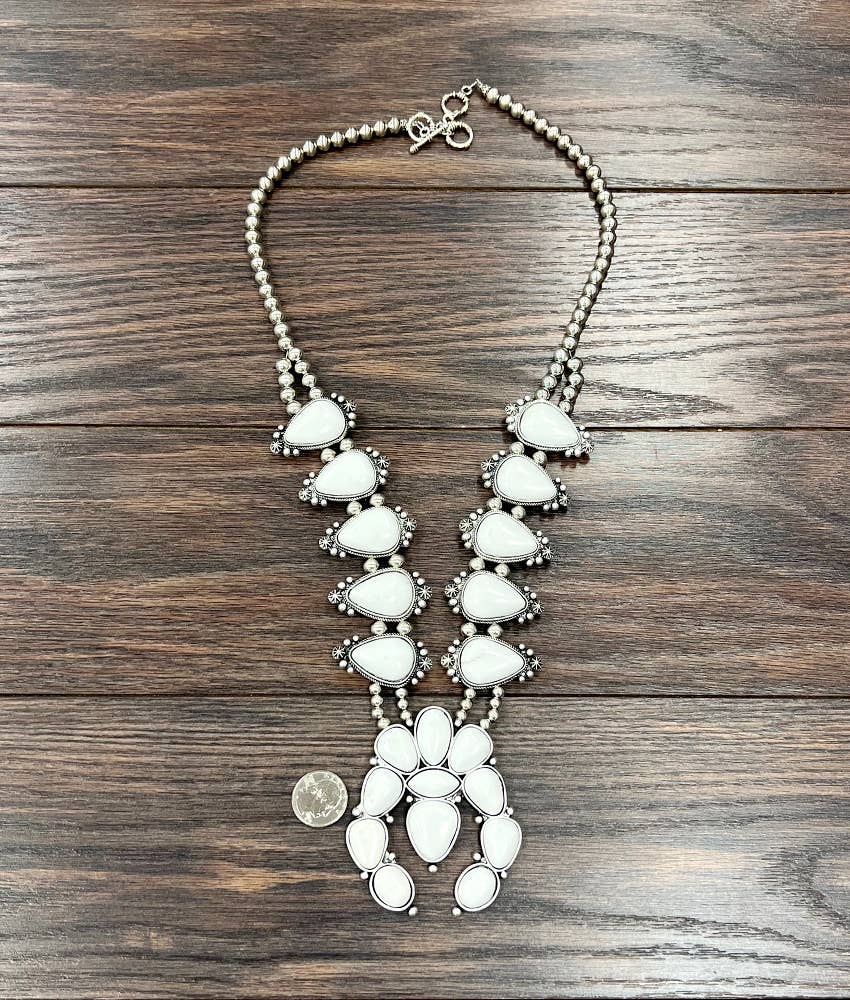 738904, Squash Blossom White Turquoise Necklace