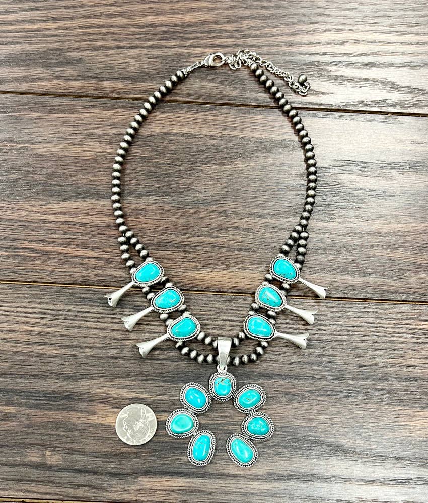739372, Handmade Squash Blossom Turquoise Necklace